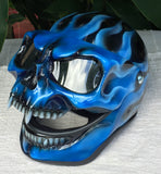 Blue Fire Skull Flip Up Motorcycle Helmet Airbrushed Blue Flames Express shipping