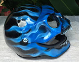Blue Fire Skull Flip Up Motorcycle Helmet Airbrushed Blue Flames Express shipping