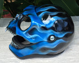Blue Fire Skull Flip Up Motorcycle Helmet Airbrushed Blue Flames Express shipping