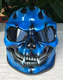 Blue Fire Skull Flip Up Motorcycle Helmet Airbrushed Blue Flames Express shipping