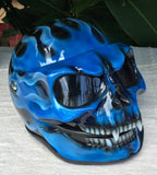 Blue Fire Skull Flip Up Motorcycle Helmet Airbrushed Blue Flames Express shipping