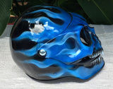 Blue Fire Skull Flip Up Motorcycle Helmet Airbrushed Blue Flames Express shipping