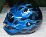 Blue Fire Skull Flip Up Motorcycle Helmet Airbrushed Blue Flames Express shipping
