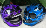Purple Rain Girls Fire Skull Flip Up Motorcycle Helmet Airbrushed Purple Flames