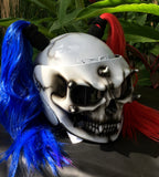 Biker Girls Helmet Ponytail Ghost Rider White Skull