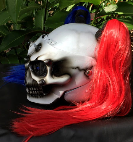 girl skull motorcycle helmet Biker Girls Helmet Ponytail Ghost Rider White Skull