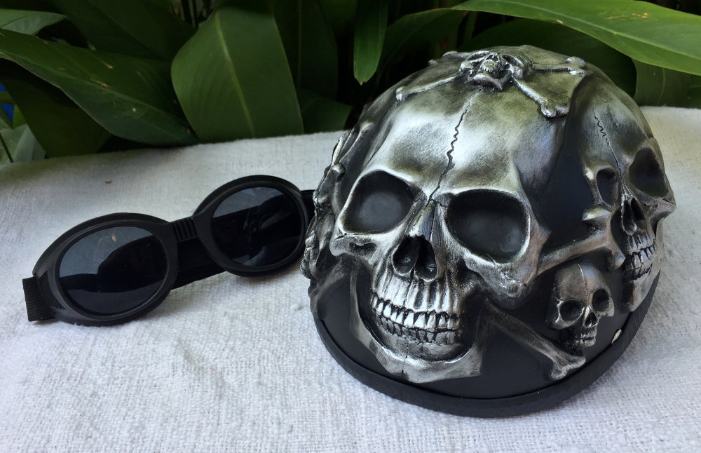 Silver Skull Low Profil Cruiser Half Motorcycle Helmet Skull Death Skulls Silver Skull Low Profil Cruiser Half Motorcycle Helmet Skull Death Skulls