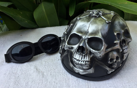 Silver Skull Low Profil Cruiser Half Motorcycle Helmet Skull Death Skulls