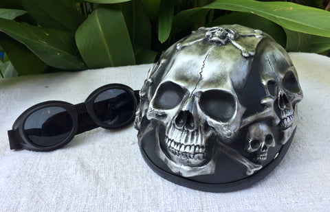 Silver Skull Low Profil Cruiser Half Motorcycle Helmet Skull Death Sku – Custom Airbrush Helmet
