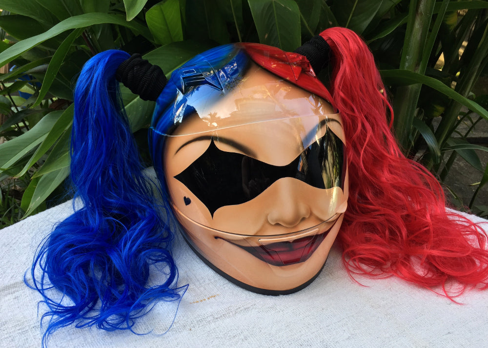 Cute Ladies Helmet Hot Sexy Girls Helmet Harley Quinn Red Blue Ponytails