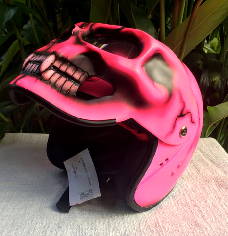 chick motorcycle helmets Girls Motorcycle DOT Helmet Crazy Pink Skull Lady – Custom Airbrush Helmet