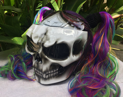 Skull DOT Helmet Ponytail Rainbow Hair Custom Helmet Goro Style Airbru –  Custom Airbrush Helmet