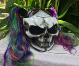 Girls Helmet Skull Rainbow Ponytails Custom Airbrush Girls Helmet badass