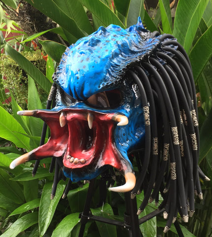 Predator Blue Classic Alien Custom Motorcycle Airbrush Helmet Skull Dreadlocks Free Shipping