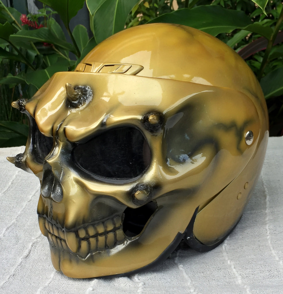Golden Skull Custom Helmet Ghost Rider Monster Gold Grim Reaper Skelet – Custom Airbrush Helmet
