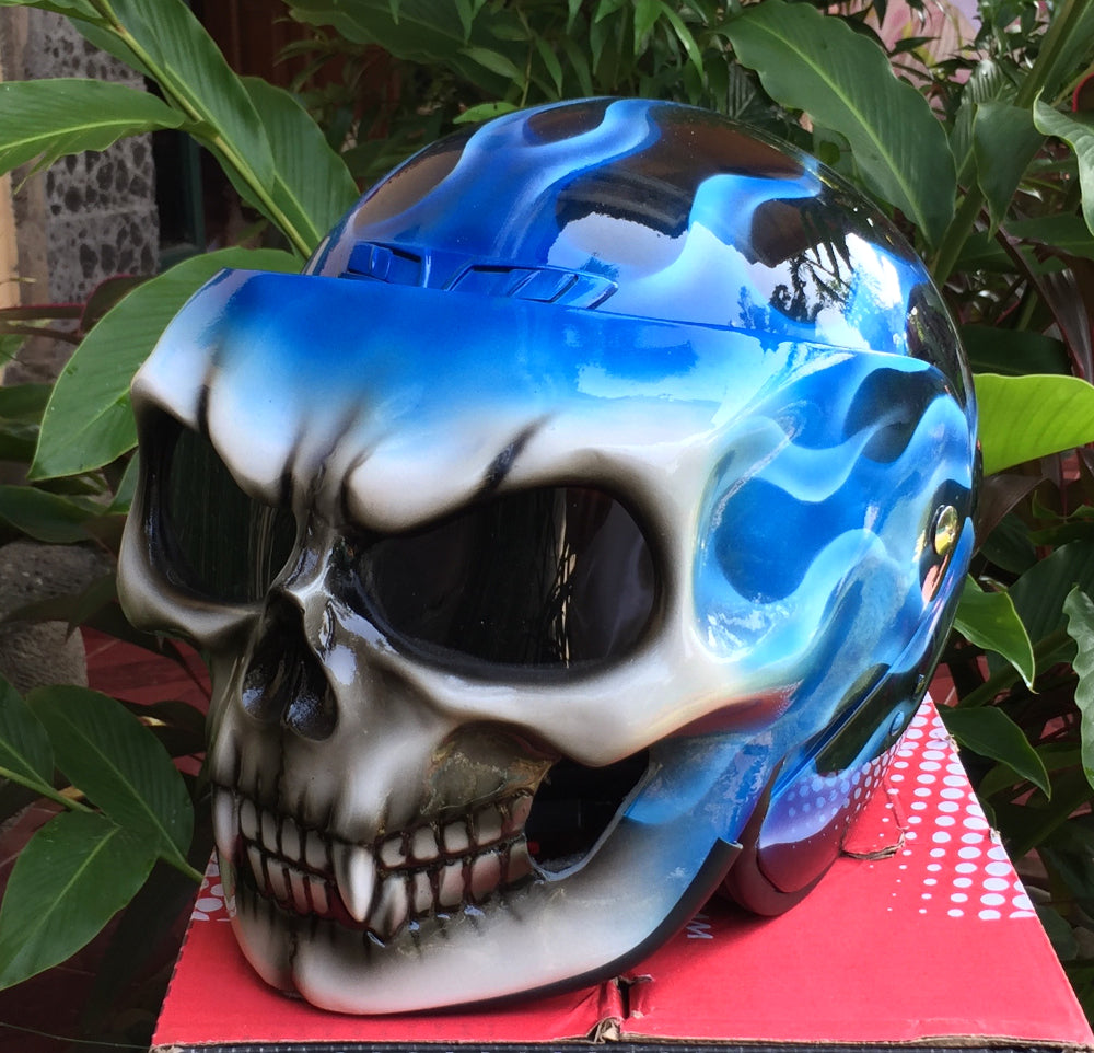 Blue Fire Skull Helmet Firestorm Blue Flames Monster Helmet